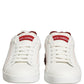 White Red Leather Lace Up Sneakers Shoes