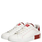 White Red Leather Lace Up Sneakers Shoes
