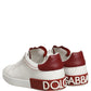 White Red Leather Lace Up Sneakers Shoes