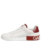 White Red Leather Lace Up Sneakers Shoes