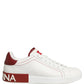 White Red Leather Lace Up Sneakers Shoes