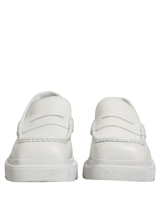 White Leather Chunky Sole Slip On Derby Shoes
