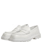 White Leather Chunky Sole Slip On Derby Shoes