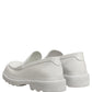 White Leather Chunky Sole Slip On Derby Shoes