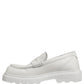 White Leather Chunky Sole Slip On Derby Shoes