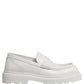 White Leather Chunky Sole Slip On Derby Shoes