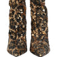 Gold Leopard Sequin Sock Ankle Boots Shoes