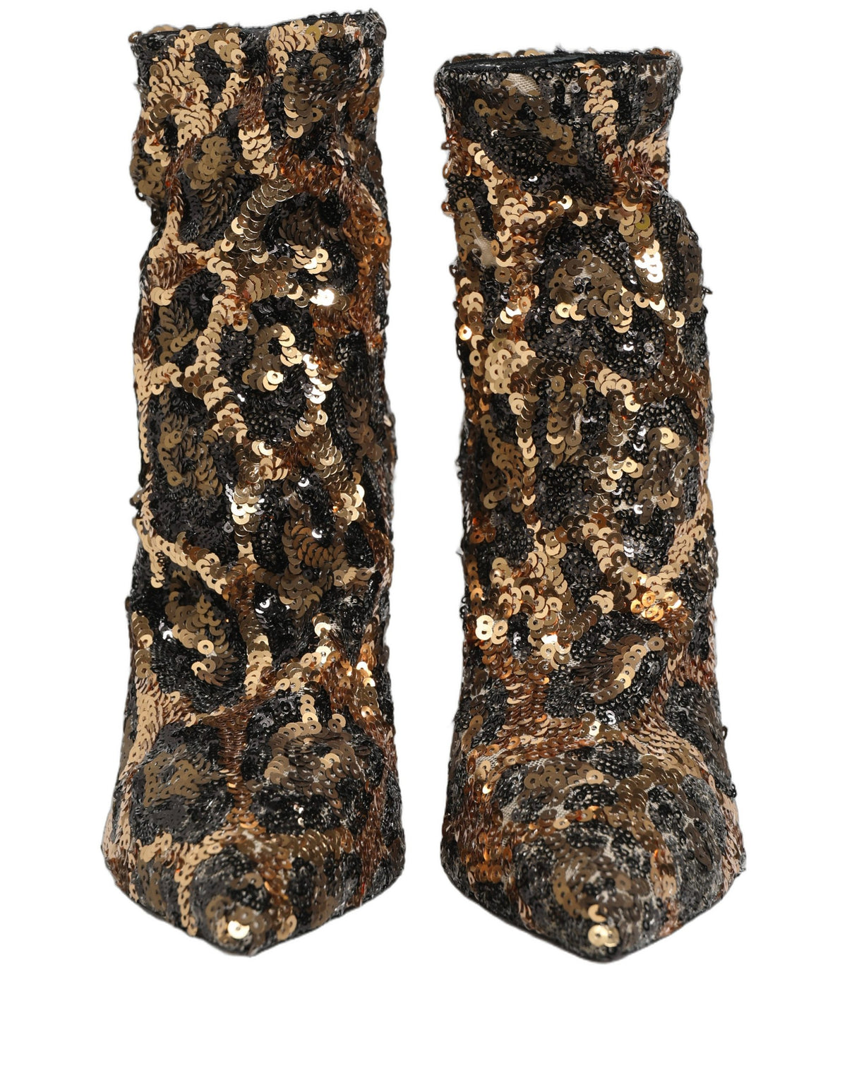 Gold Leopard Sequin Sock Ankle Boots Shoes