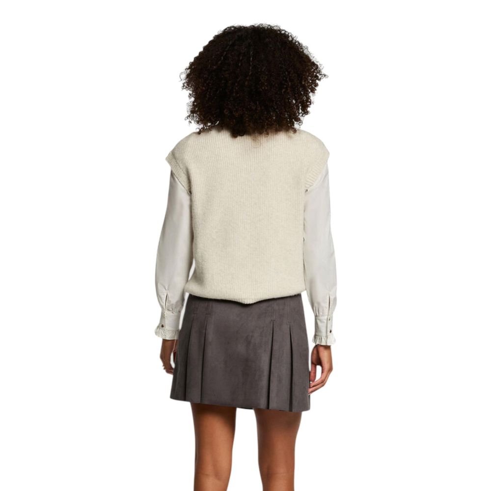 Beige Polyester Sleeveles Sweater