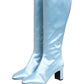 Light Blue Satin Knee High Boots Shoes