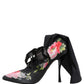 Black Floral Stiletto Mid Calf Boots Shoes