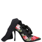 Black Floral Stiletto Mid Calf Boots Shoes