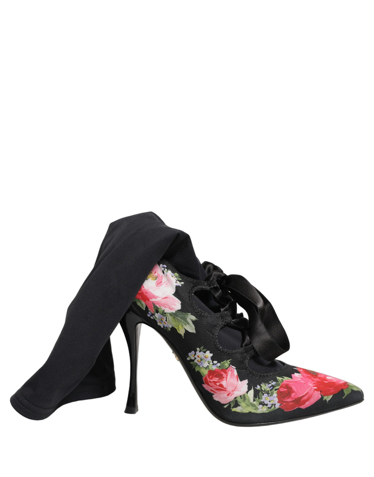 Black Floral Stiletto Mid Calf Boots Shoes