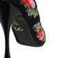 Black Floral Stiletto Mid Calf Boots Shoes