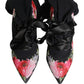 Black Floral Stiletto Mid Calf Boots Shoes
