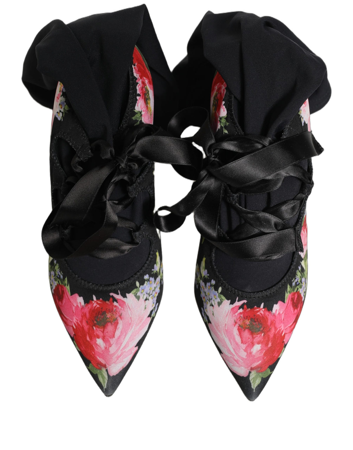 Black Floral Stiletto Mid Calf Boots Shoes