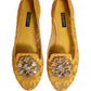 Yellow Taormina Lace Crystals Flats Shoes