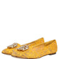 Yellow Taormina Lace Crystals Flats Shoes