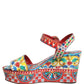 Multicolor Majolica Leather Wedge Sandals Shoes
