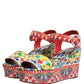 Multicolor Majolica Leather Wedge Sandals Shoes
