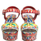 Multicolor Majolica Leather Wedge Sandals Shoes