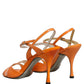 Orange Leather Stiletto Heels Sandals Shoes