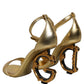 Gold Leather Ankle Strap Heels Sandals Shoes