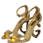 Gold Leather Ankle Strap Heels Sandals Shoes