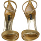 Gold Leather Ankle Strap Heels Sandals Shoes