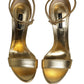 Gold Leather Ankle Strap Heels Sandals Shoes