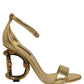 Gold Leather Ankle Strap Heels Sandals Shoes