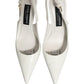 White Leather Slingback Heels Sandals Shoes