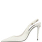 White Leather Slingback Heels Sandals Shoes