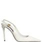 White Leather Slingback Heels Sandals Shoes