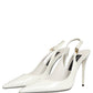 White Leather Slingback Heels Sandals Shoes