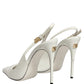 White Leather Slingback Heels Sandals Shoes