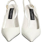 White Leather Slingback Heels Sandals Shoes