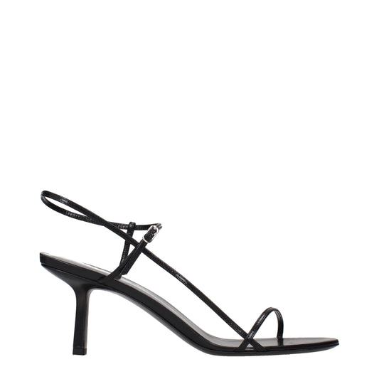 Black Leather Stiletto Heel Sandals