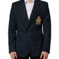 Blue Wool Logo Single Breasted Coat Blazer