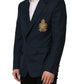 Blue Wool Logo Single Breasted Coat Blazer