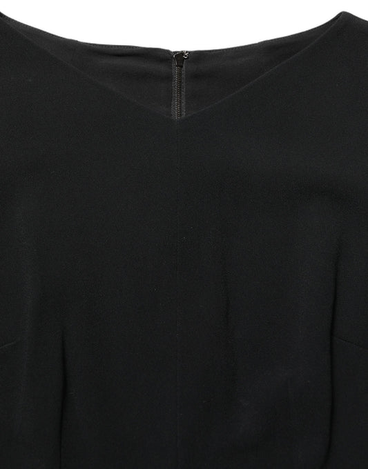 Black Viscose Short Sleeve A-line Midi Dress
