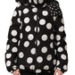 Black White Polka Dot Hooded Blouson Jacket