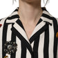 Black White Striped Embellished Coat Jacket