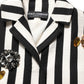 Black White Striped Embellished Coat Jacket