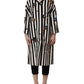 Black White Striped Embellished Coat Jacket