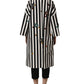 Black White Striped Embellished Coat Jacket
