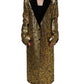 Gold Floral Jacquard Wool Trench Coat Jacket