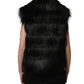 Black Acrylic Faux Fur Sleeveless Vest Jacket