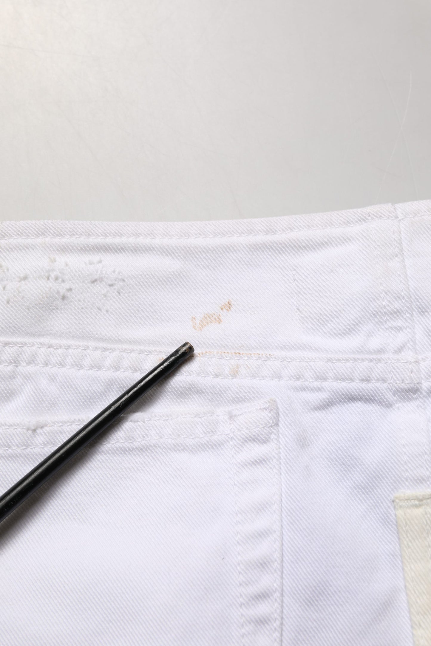 White Distressed Cotton Denim Mini Skirt