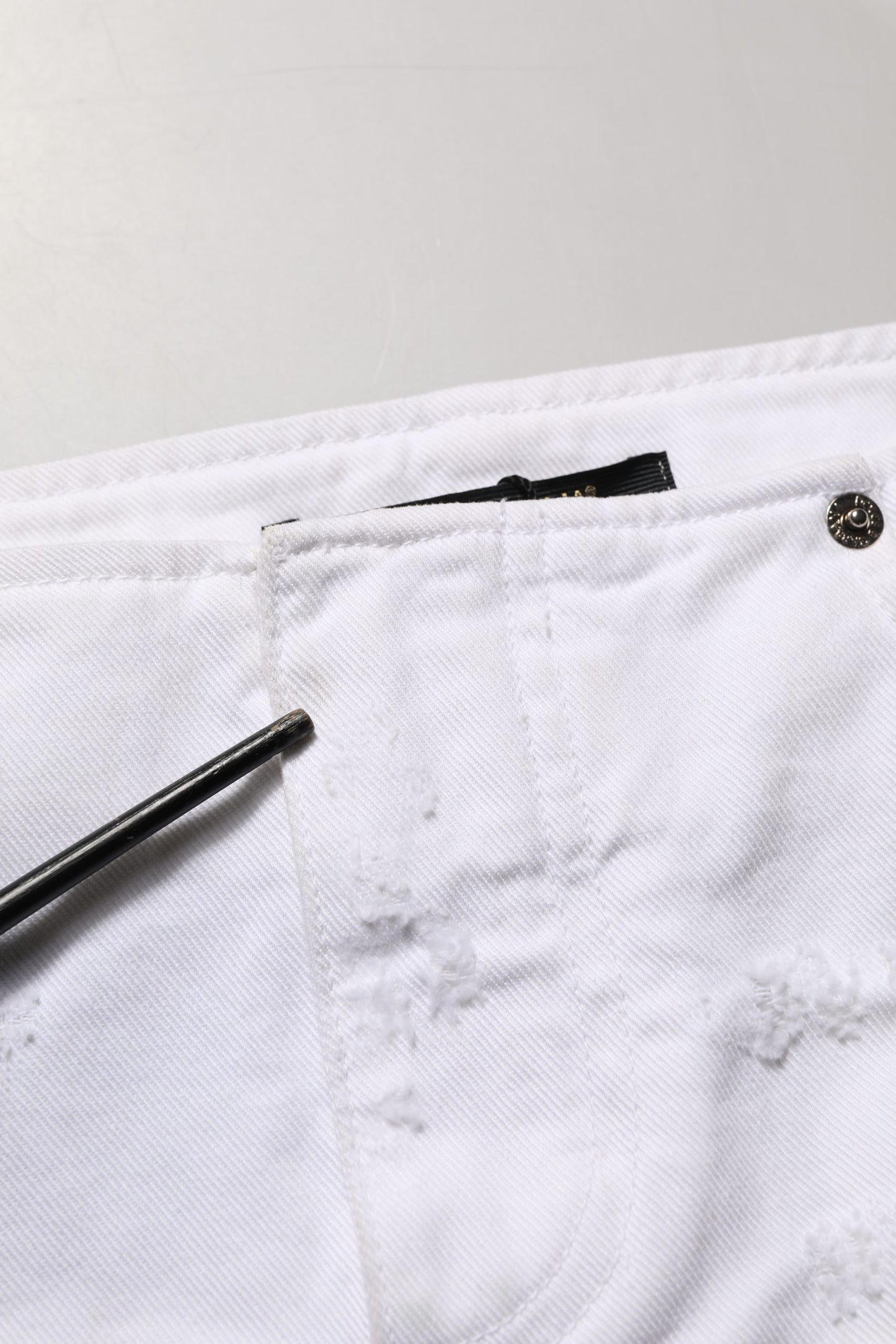 White Distressed Cotton Denim Mini Skirt